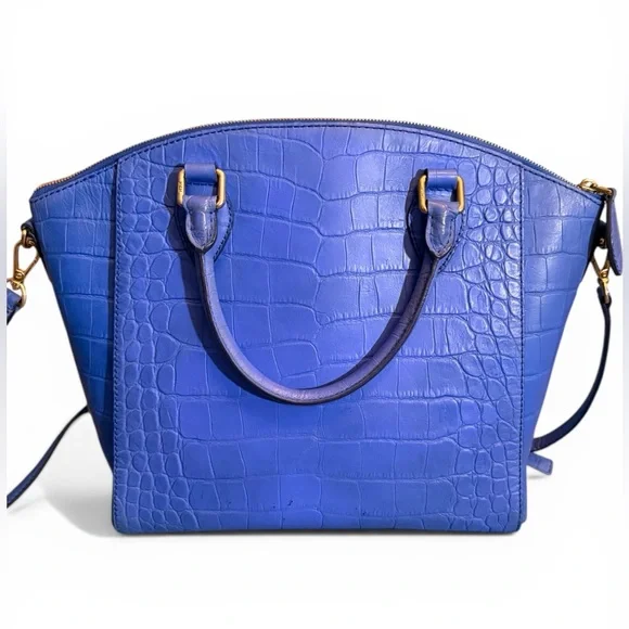 MCM Blue Croc-Embossed Leather Satchel Shoulder Bag EUC - Picture 2 of 8